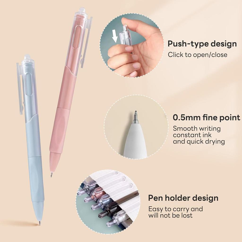 5 Pack Retractable Gel Pens 0.5mm Quick-Drying Black Ink Smooth Writing Ballpoint Pens for School Office and Stationery Supplies