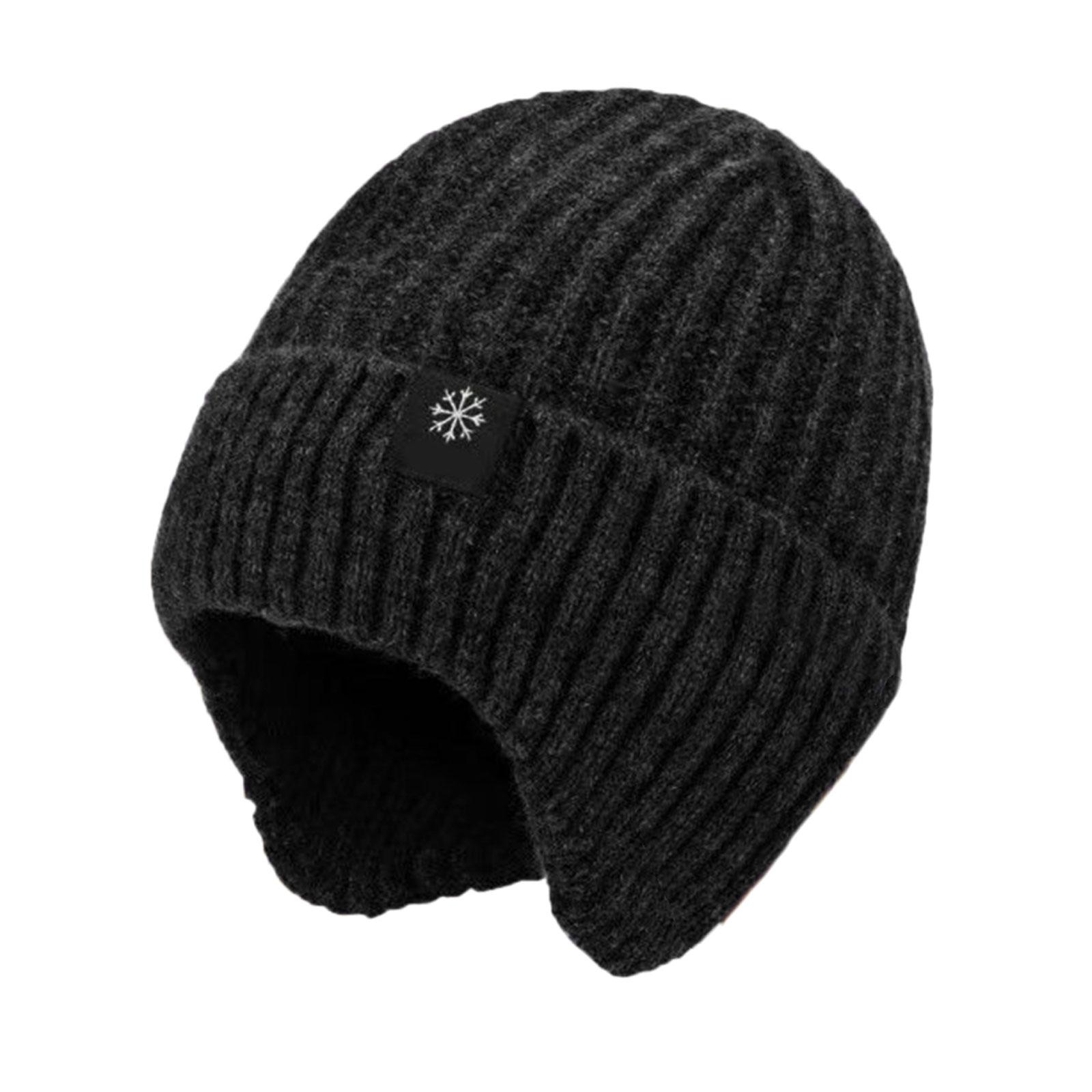 

Outdoor Men Winter Knitted Hat Warmth Hat Earmuff Casual Hat Faux Furs Lined Knitted Hat Plush Cycling Ear Protections чёрный