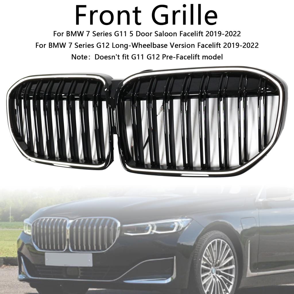 Double Slat Gloss Black Front Grill Grille Fit BMW 7 Series G11 G12 2019-2022