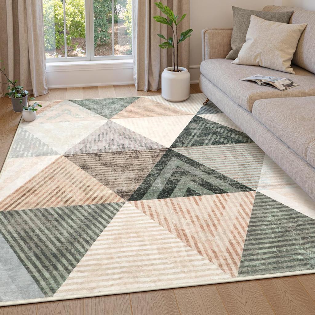 HAOCOO Washable Summer 2 Tatami Nordic and Odor Indoor Triangle Light Brown Carpet, 185x185cm, Rug, Mats, Geometric, Style, Modern, Fluffy, Non-Slip,
