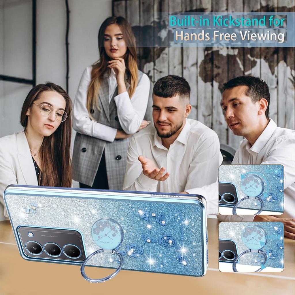 KADEM Pouzdro pro Realme 14x 5G Prsten Stojánek TPU Květiny Kryt na telefon Gradientní Třpytky