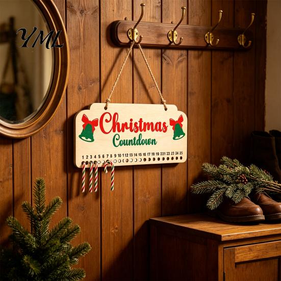 Rustic Wooden Holiday Decor Christmas Advent Calendar, Hanging Countdown Board with Candy Dates, Festive Wall Decoration for Home, Ornament