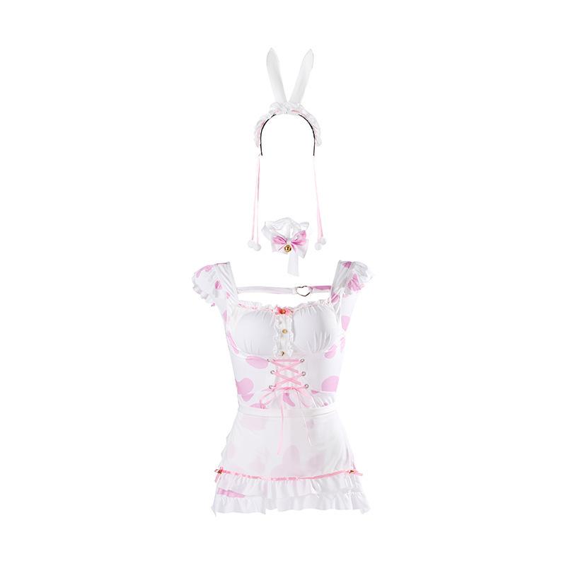 Sexy lingerie sexy pink cow suit maid bunny uniform seduction Internet celebrity pure lust nightgown