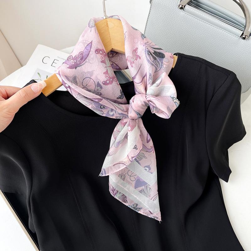 Korean Decorative Scarf Scarf Summer Scarf Square Scarf High-end Thin Style Xiliya Printed Square Scarf Tied Hair Strap