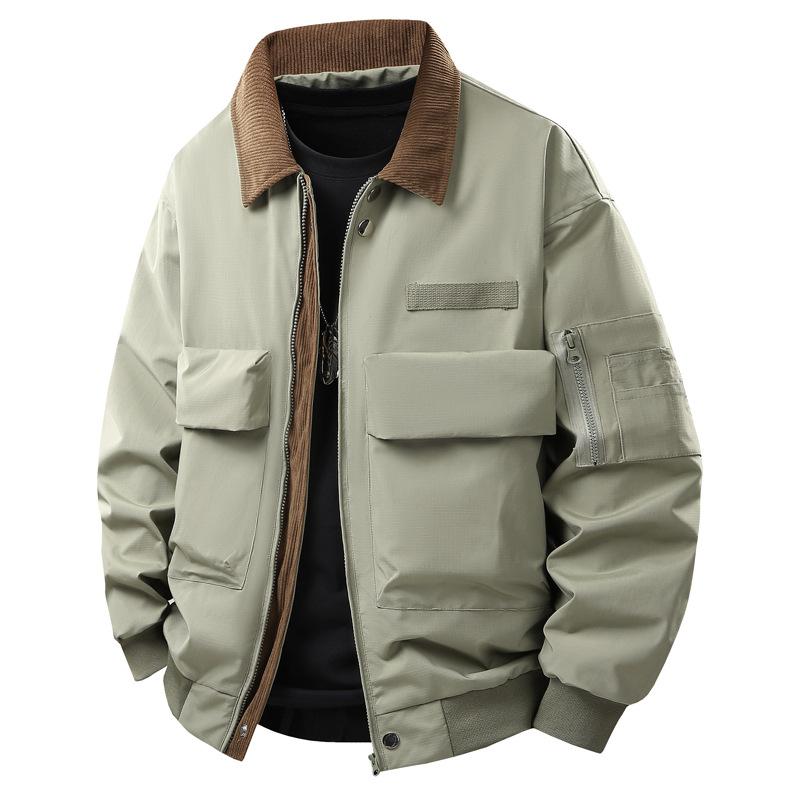 Men's Spring and Autumn New American Jacket Jacket Men's Loose Lapel Long Sleeve Casual Cargo Jacket Top Men's