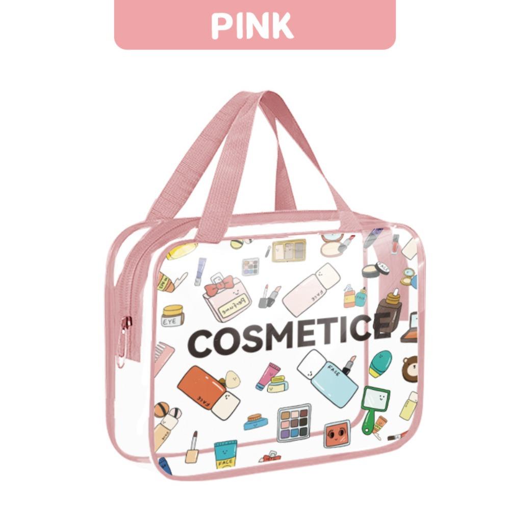 

Lightweight Large Capacity Makeup Bag PVC Zippered Cosmetic Bags Toiletry Pouch рожевий
