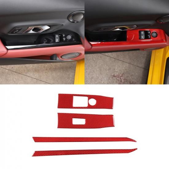 Red Carbon Fiber Window Lift Panel Trim Cover For Toyota Supra 19-22