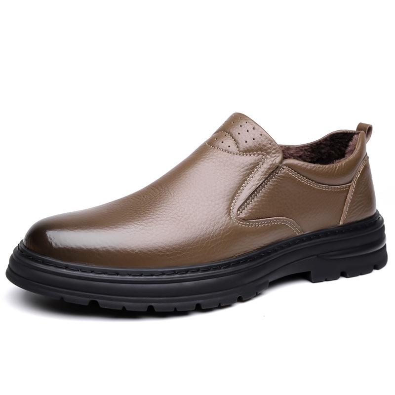 Autumn Winter Keep Warm Cotton Shoes for Business Designer Lace Leather Shoes Male Solid Color Fashion Casual Shoes Man
