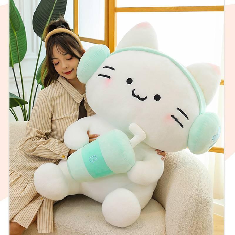 Toys Plush Cat Headset Milky Tea Cartoon Animals Fill Doll Xmas Garnish Gifts