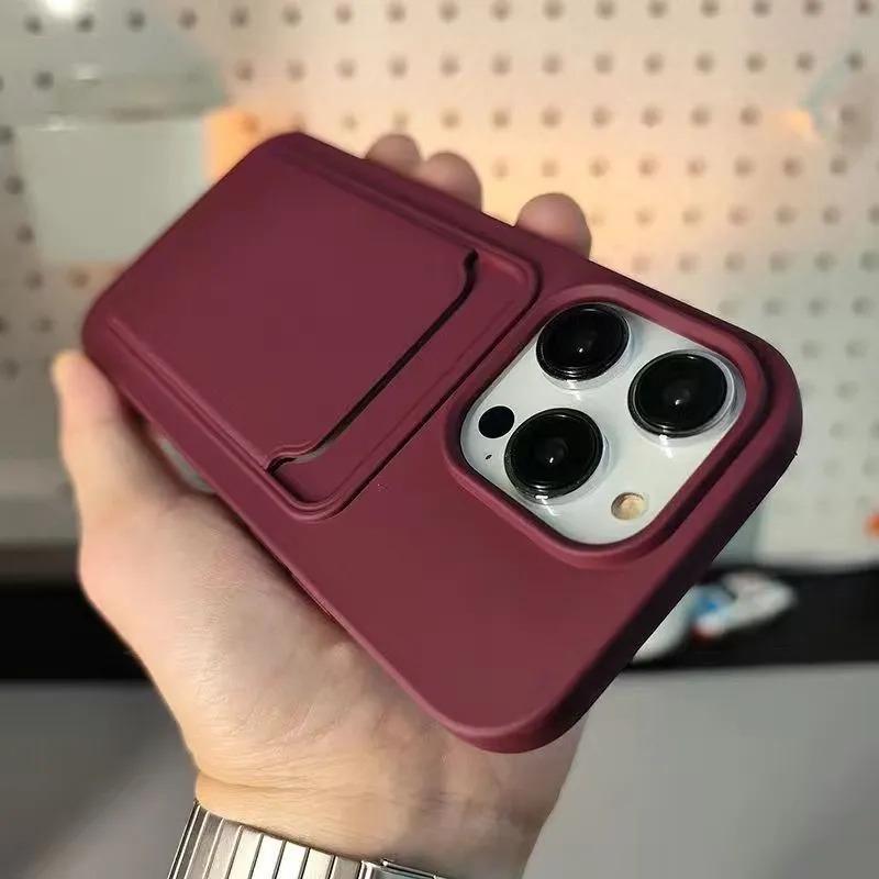 

Простой однотонный чехол-держатель для карт для Apple iPhone 16 ProMax - мягкий силиконовый противоударный чехол для iPhone16/15/14/13/12/11/Pro/Plus/Promax Apple 16Promax красный