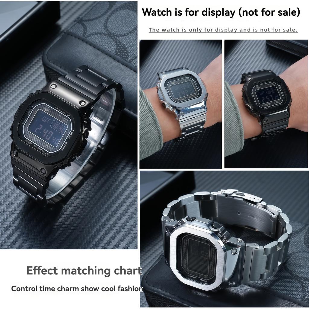 B5000 Small Silver Nugget metal watchband case For Casio 3459 G-SHOCK GMW-B5000 modified Stainless steel Watch Strap accessories