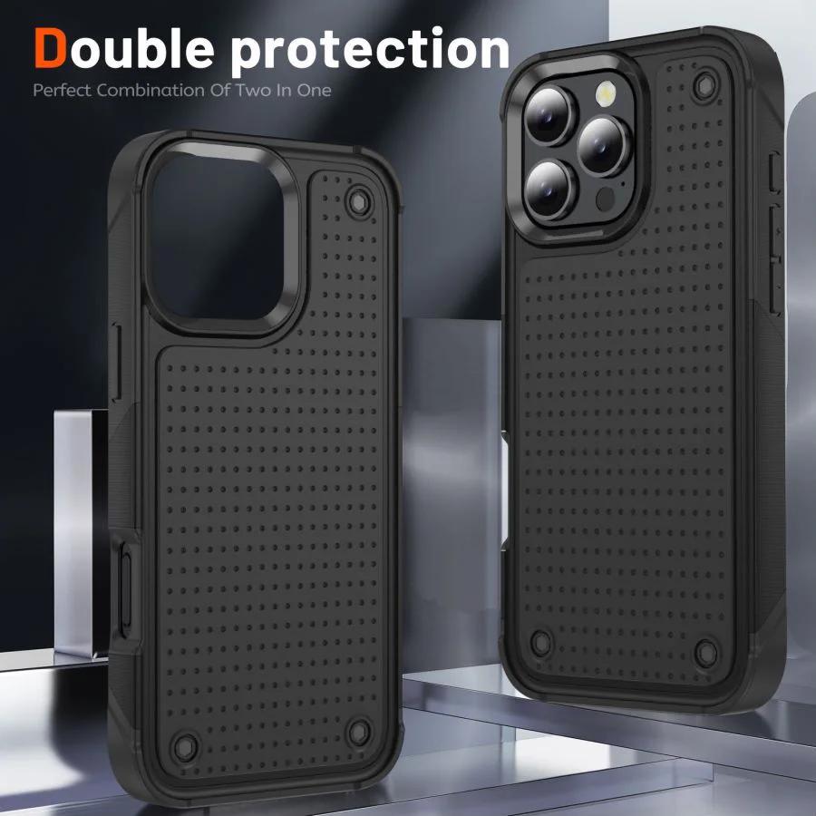 Luxury Military Hybrid Rugged Heavy-Duty Armor Shockproof Case for iPhone 15 14 Pro 11 12 13 Max Hard Plastic Frame Back Cover