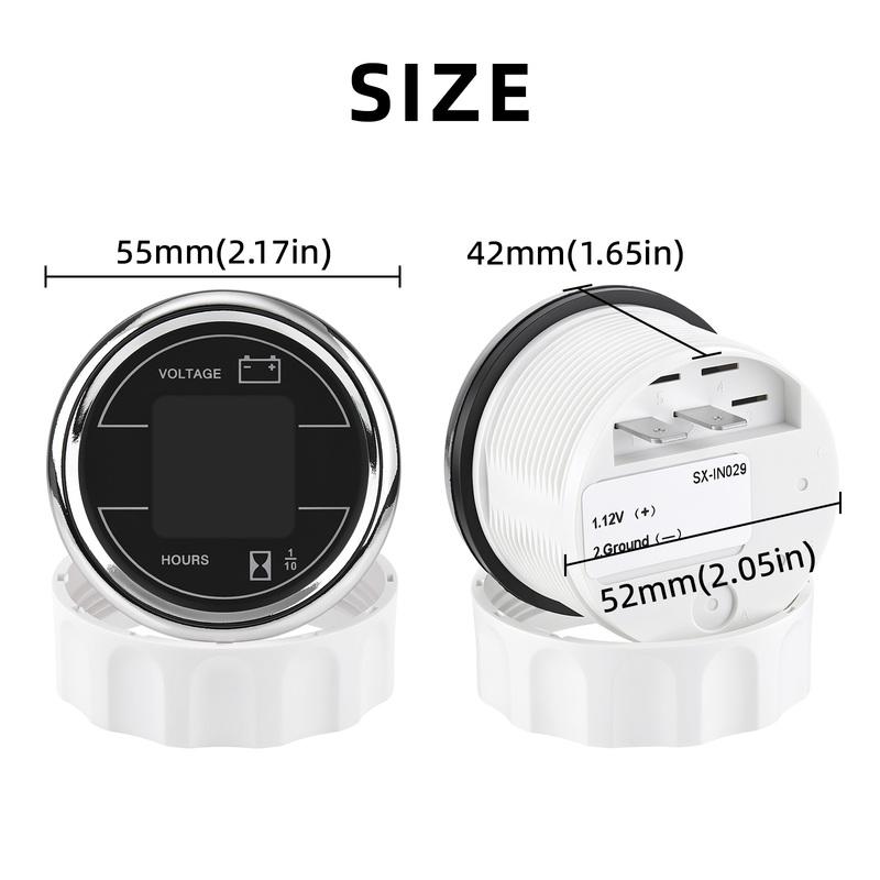 2'' 52MM Car Hour Meter + Voltage Dual Display Gauge LED Digital Meter Waterproof Voltmeter Voltage Hours Meter Volt 2in1