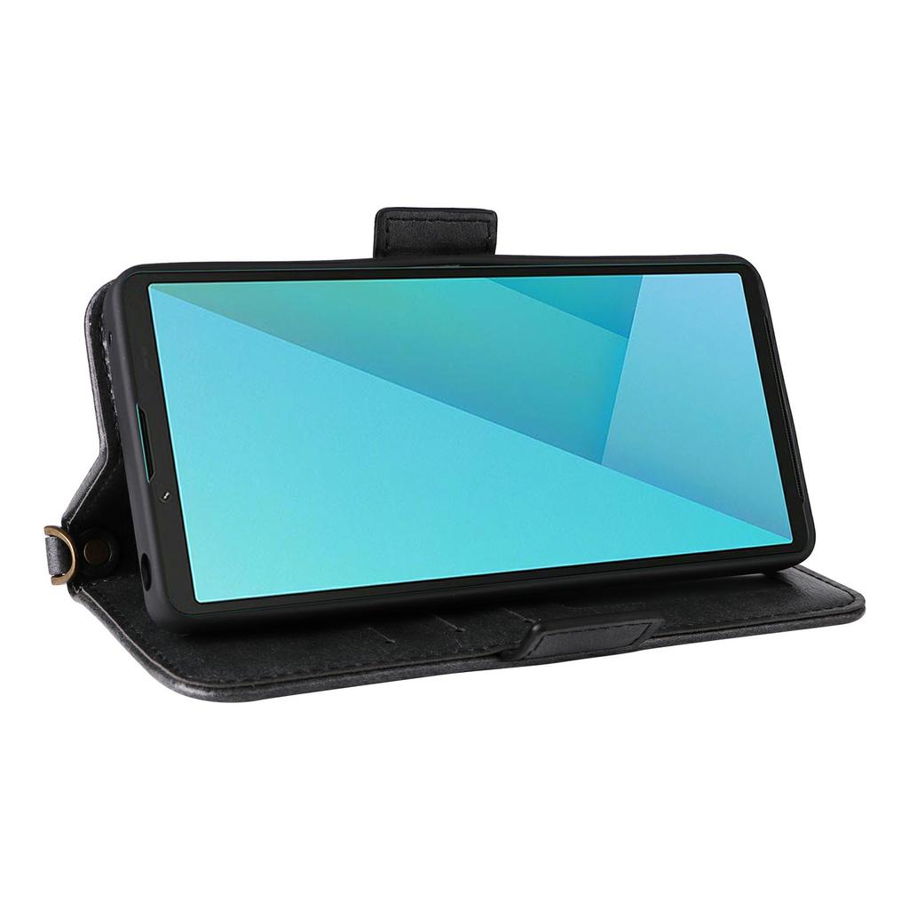 For Sony Xperia 10 VII Leather Case Magnetic Closure Wallet Stand Phone Cover with Crossbody Strap
