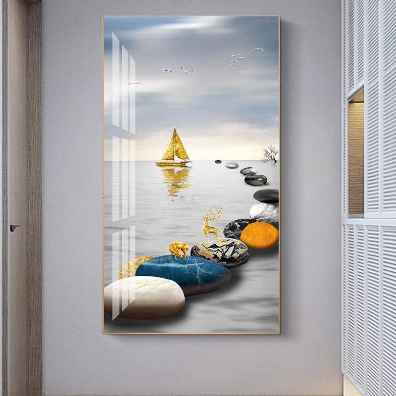 Chinese FengShui Golden Rich Tree Canvas Painting Deer Landscape Lucky Stone Zen Posters Wall Art for Living Room Decor Cuadros