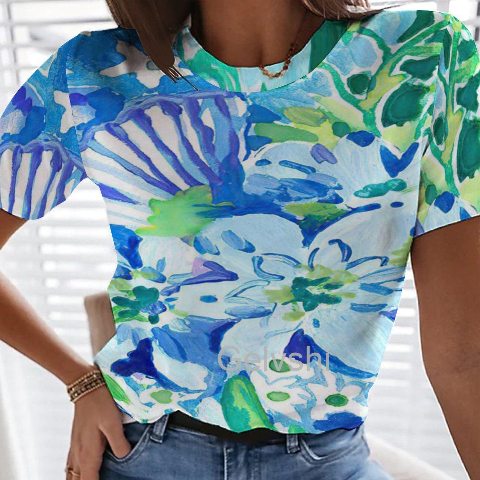 

Элегантная модная женская футболка с круглым вырезом и коротким рукавом с принтом, летняя футболка