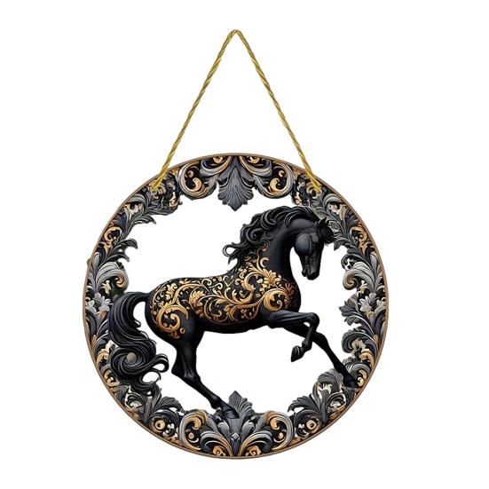 Yousheng Horse Hanging Sign Round Acrylic Panel Sign 2D Flat Horse Sign Decorative Front Door Sign for Home Farmhouse Outdoor Indoor Decoration