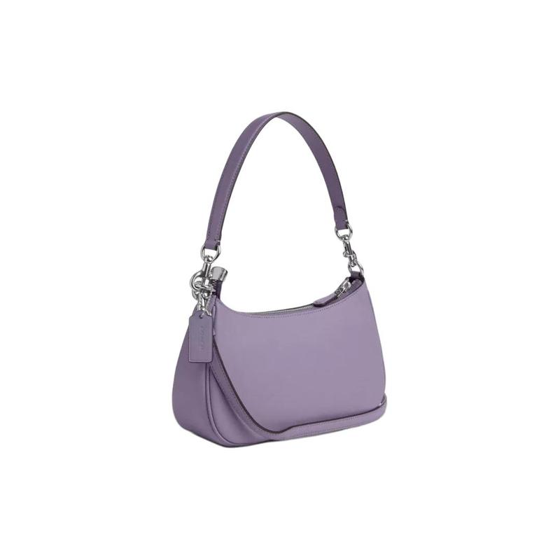 Coach Teri 24 Top Zip Closure Smooth Leather Crossbody Shoulder Bag Medium Women's Silver with Light Purple