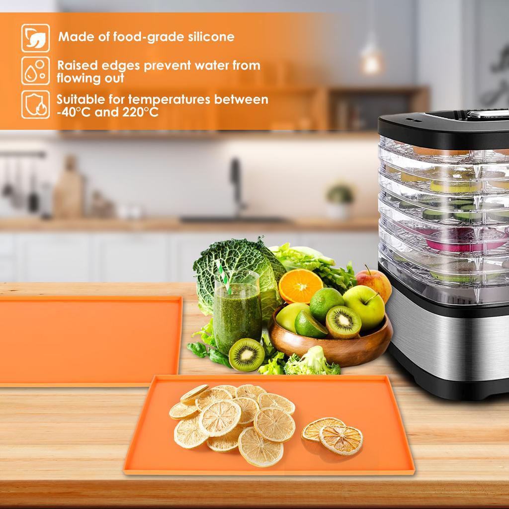 4pcs Silicone Dehydrator Mats with Edge Non-stick Dehydrator Sheets Multifunctional Dehydrator Trays with Silicone Scraper
