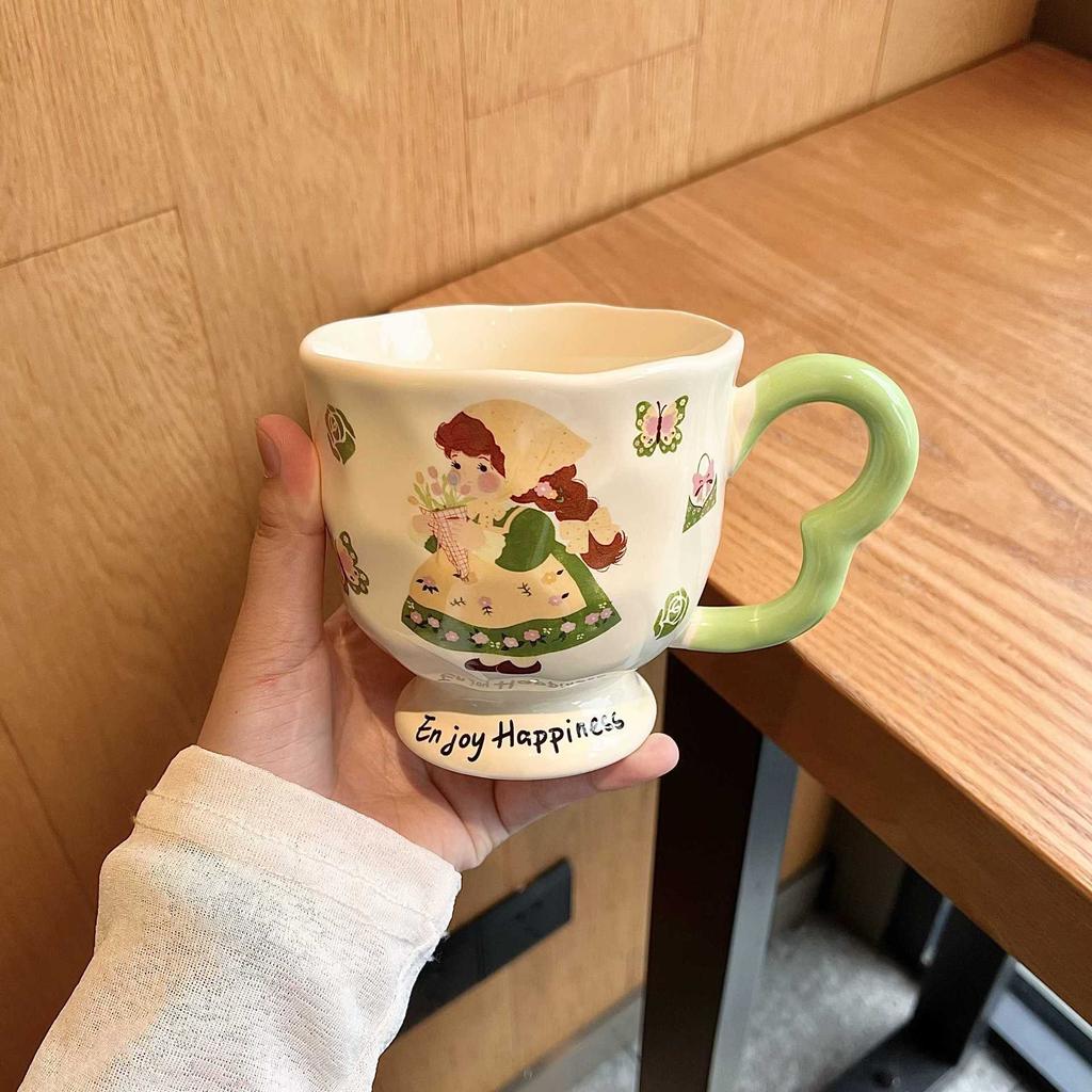 Mug with Lid Spoon High Value Ceramic Cup Niche Goblet Couple's Water Cup Household Coffee Breakfast Cup