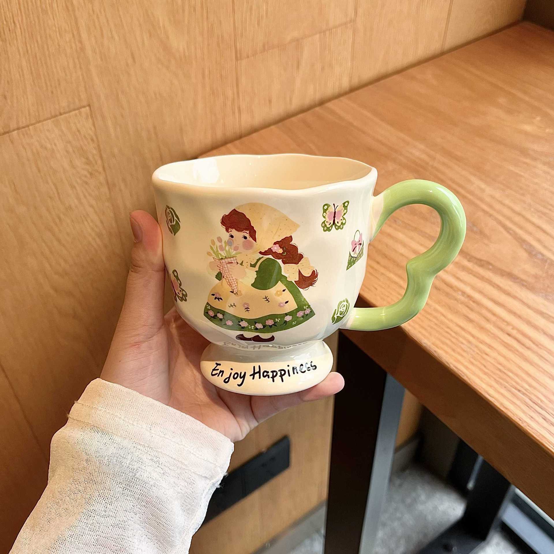 

Кружка с крышкой и ложкой, высококачественная керамическая чашка, нишевый бокал, парная чашка для воды, бытовая чашка для кофе и завтрака 400ML