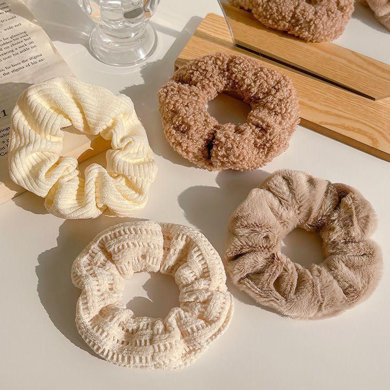 Milk Coffee Plush Hair Ring - Simple Elastic Band for Autumn/Winter