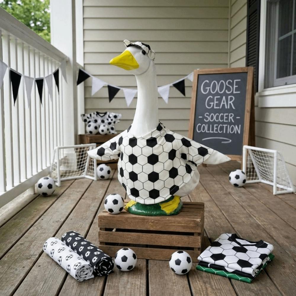 Creative Porch Goose Futbol Uniform Football Theme Soft Goose Costume Set Precise Fit Football Print Lawn Goose Outfit