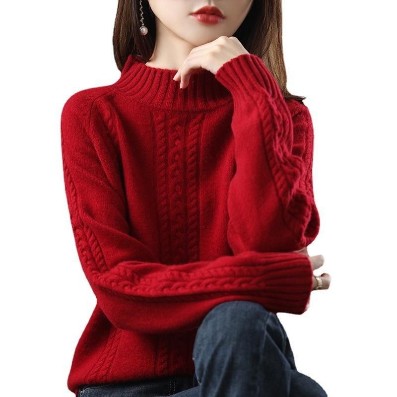 Halbhoher Rollkragenpullover für Damen Herbst und Winter Locker gestrickter Pullover