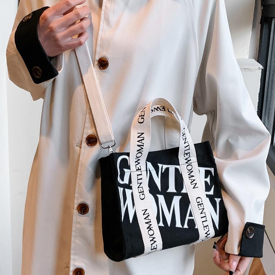 Simple and Personalized Letter Printed Handheld Canvas Bag New Style Casual Shoulder Bag