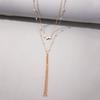 Double Chain Fringed Pearl Necklace Women's Niche Design Sense Love Collarbone Chain Versatile Neck Chain Sweater Chain