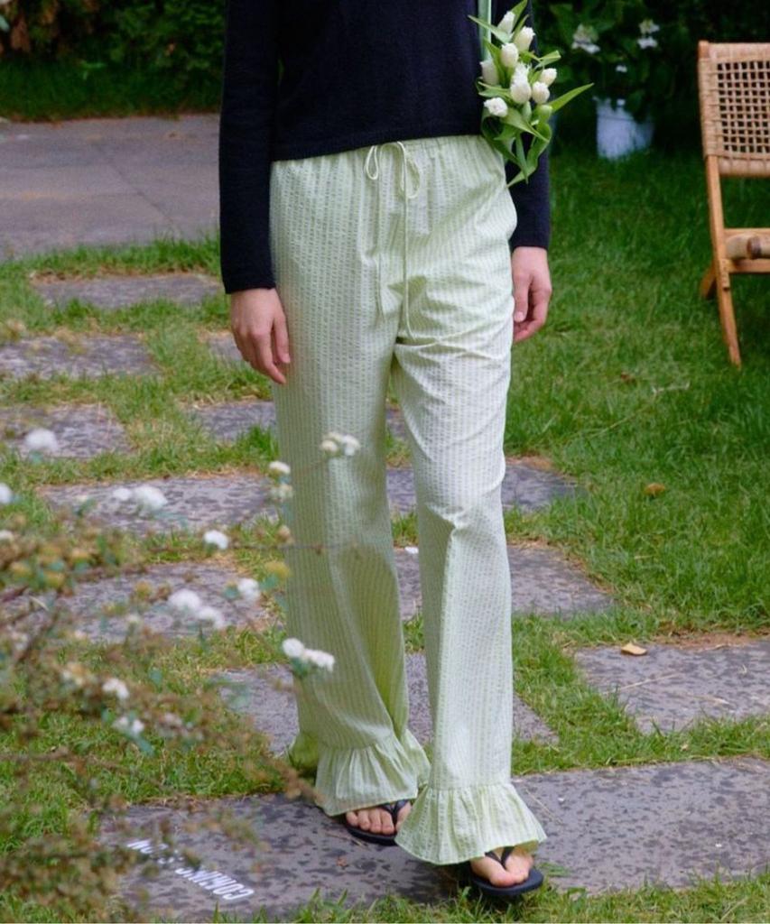 Okuka Summer String Frill Pants - Apple Mint