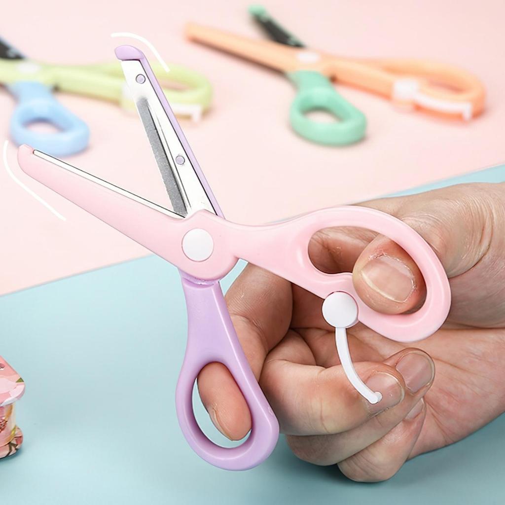 1pc Macaron Color Plastic Scissors Hitting Colors Art Craft Scissors with Spring-Loaded Design Round Smooth Blade