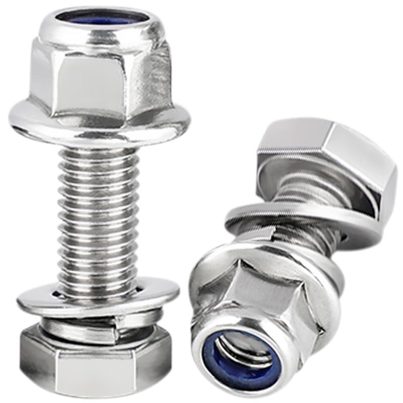 304 Stainless Steel Hex Bolt & Nut Set with Nylon Flange Nut and Washer Combo