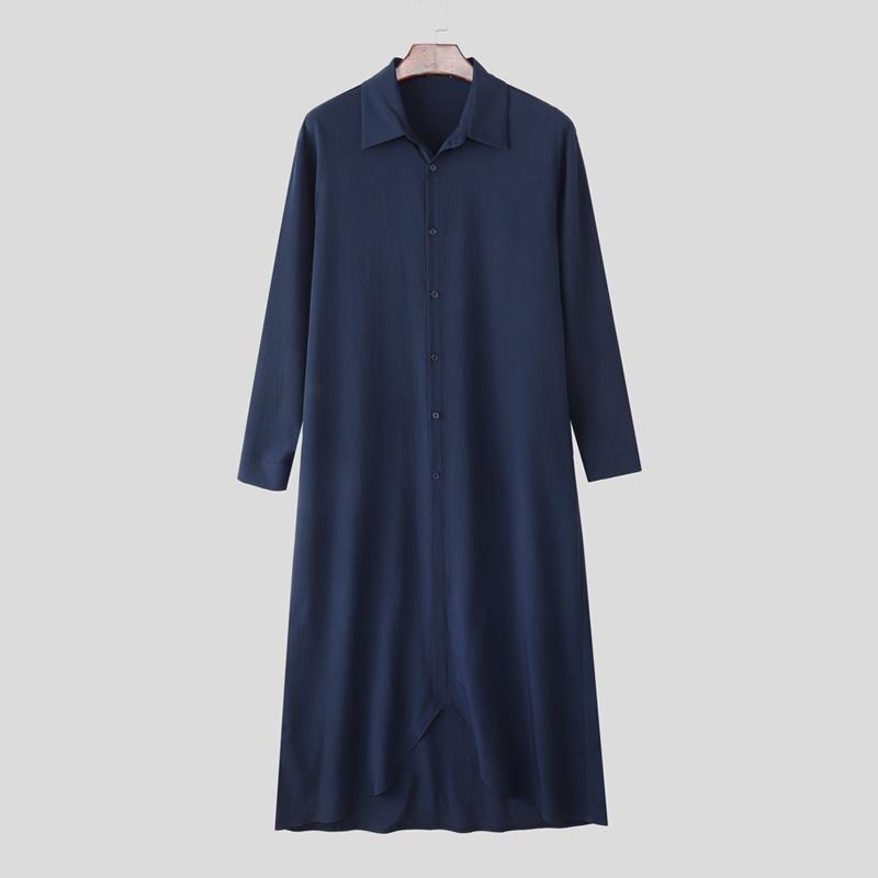 INCERUN Bărbați Guler Revers Mânecă Lungă Nasturi Tiv Neregulat Fante Înalte Cămăși Lungi Tunică