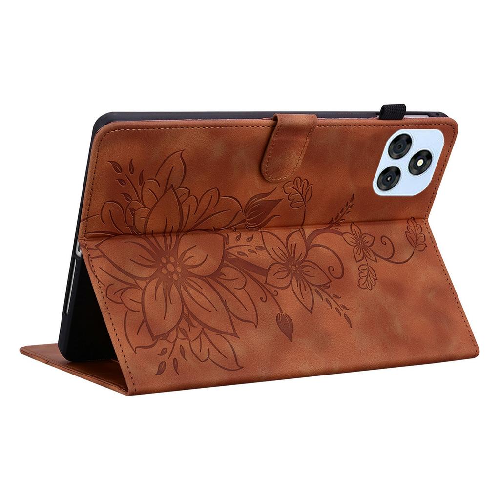 For itel Vistatab 30 Case Lily Flower Imprint Card Slots Leather Tablet Cover