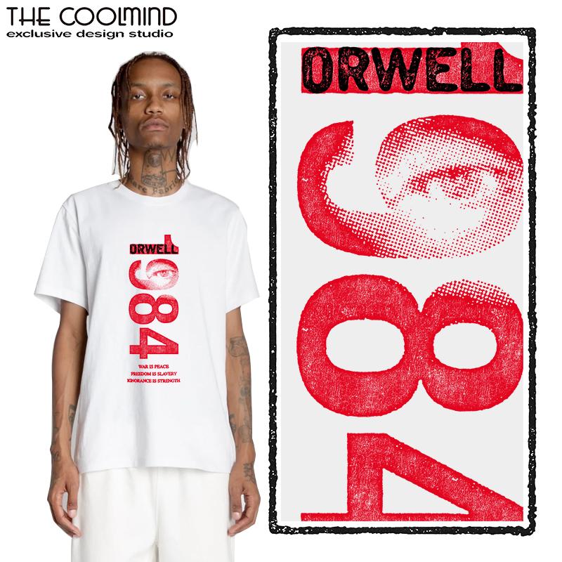 Coolmind U0014-T2 1984 Graphic Print Men T Shirt O-Neck Loose Tshirt Men 100% Cotton Tee Shirts