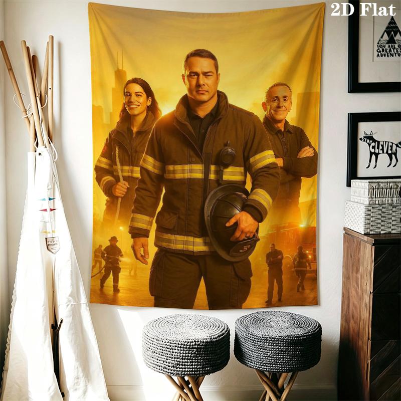 Chicago Fire Wall Tapestry Aesthetic Wall Hanging Printed Fabric Blanket Decorative Tapestries for Bedroom Living Room Home Decor