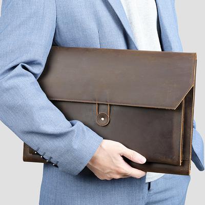 Capa Superior Piel de Vaca Bolso de Mano para Hombre Multifunción Bolsa para Portátil de 15 Pulgadas Funda Protectora Retro Piel Genuina Bolso para Documentos