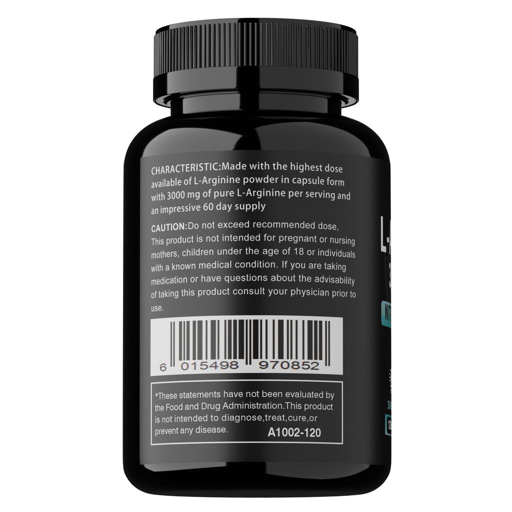 Extrakt z L-Argininu, Kapsle 3000 mg, Doplněk oxidu dusnatého, Podporuje růst svalů, Cévní funkce a Energii