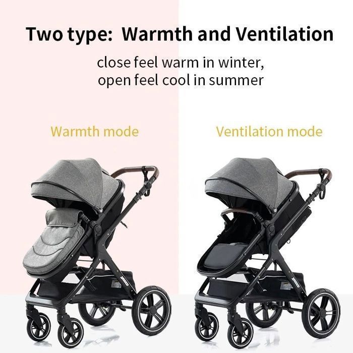 Poussette 3 en 1 Bébé Combinée Siège-Auto Nacelle Trio Réversible Réglable Haute Qualité Roues increvables Canne.NOIR