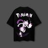 Pokémon Anime Printed Mewtwo Oversized Black Tshirt Men and Women Breathable High Quality Y2K Short Sleeve Summer Tshirt