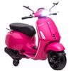 Dětská elektrická koloběžka Vespa 6 V Dim. 107L x 47Š x 73V cm MP3 Hudba USB Port Světlomet 2 Pomocná kolečka - Růžová