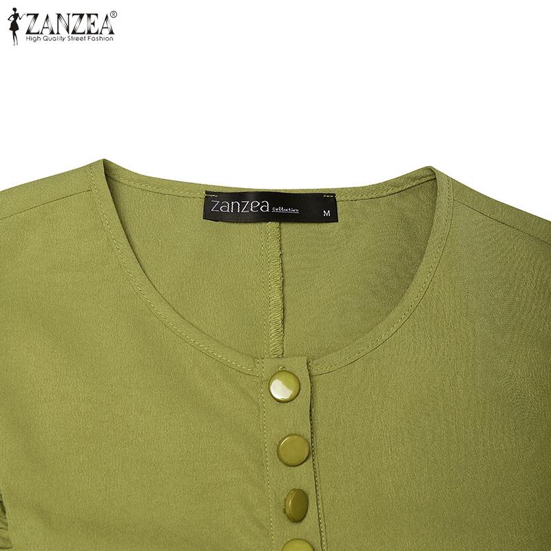 ZANZEA Women Casual Round Neck Solid Color Loose Long Sleeve Dress