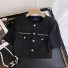 Fashion Office Lady Outfit Summer Chain Splicing Tweed Suit Women Single Breasted Top+Slim Shorts Elegant 2Pcs Set