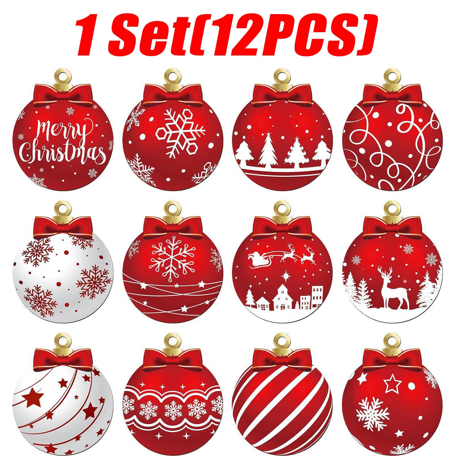 

12/48Pcs Wooden Christmas Ornaments Set Ideal for Tree Garden Party Decorations Elegant Red and White Christmas Balls Pendant 12PCS червоний