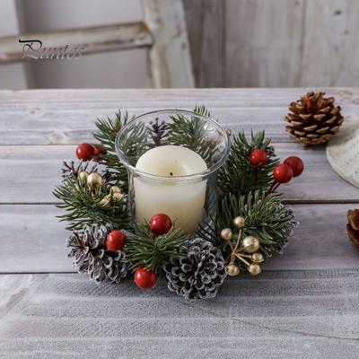 Noel Mum Halkası Yapay Çam İğnesi Çam Kozalağı Meyveleri Çelenk Rustik Şenlikli Mum Çelengi Ev Masa Orta Parçası Dekoru