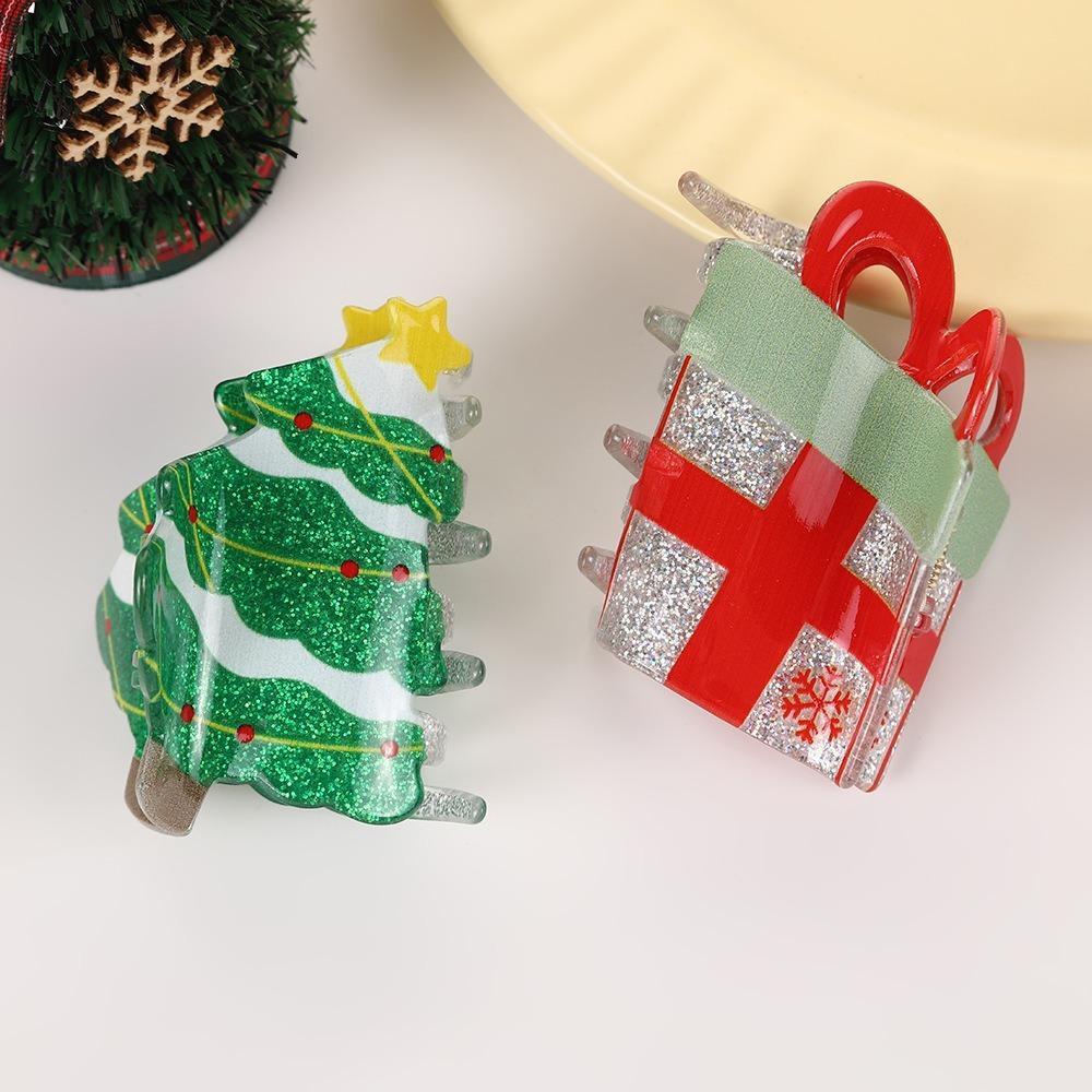 Acrylic Christmas Tree Hair Claw Snowhouse Cartoon Hair Grab Clip Santa Claus Shark Clip Girl
