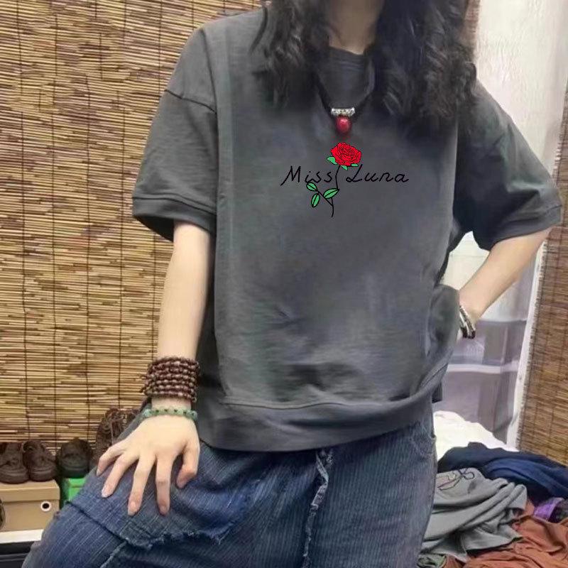 Women's 100% Cotton Casual Half-Sleeve Loose-Fit T-Shirt with Trendy Print