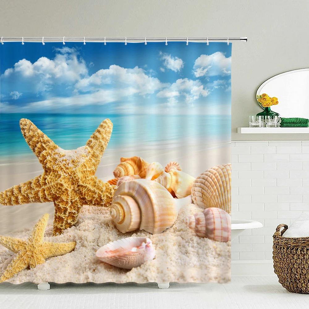 Seascape Beach Shower Curtains Bathroom Shower Curtain 3D Fabric Shower Curtain Waterproof Shower Curtain Cortina De Ducha