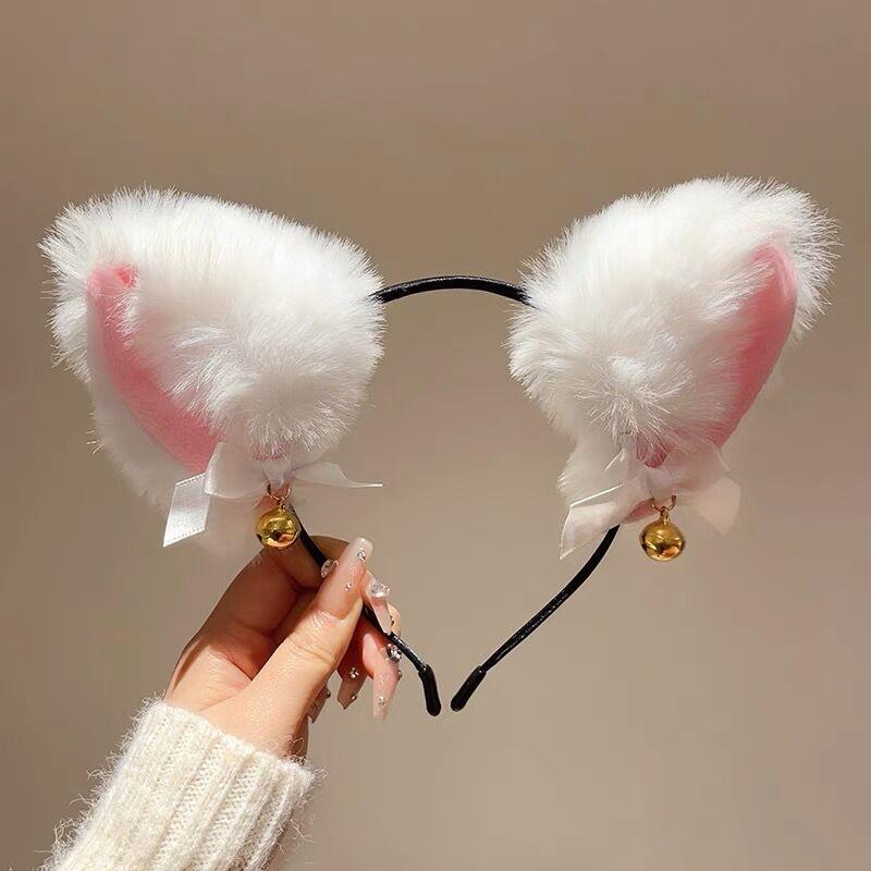 

Милая плюшевая повязка на голову с ушками кошки, повязка на голову с ушками лисы, заколка для волос с ушками зверя, женский головной убор, заколка для волос с колокольчиком